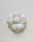 Ivory tweed camellia fabric flower brooch 2,5 inches size