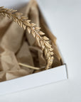 Laurel wedding headband carefully packaged for safe shipping, handmade bridal hair accessory