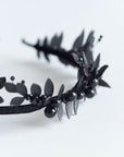 LZZY black laurel leaf bridal crown made of matte black brass leaves