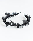 LZZY black laurel leaf bridal crown made of matte black brass leaves