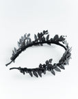 LZZY black laurel leaf bridal crown made of matte black brass leaves