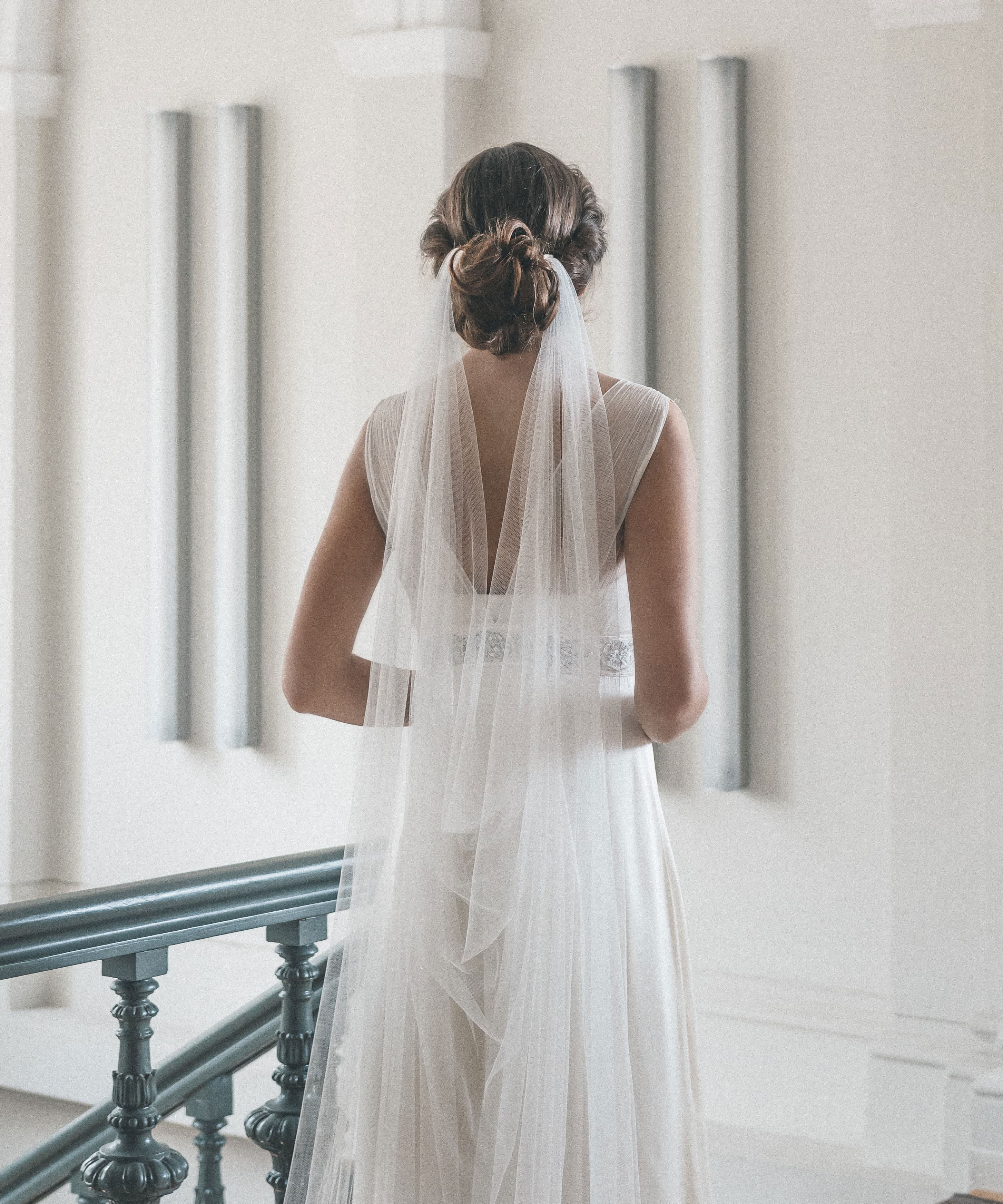 ELIZABETH Drape Veil | English Tulle Wedding Veil For Open Back Dress   floraljewellery