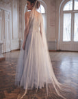 Simple English tulle wedding veil on dress, one layer cathedral veil no gather, ivory bridal veil
