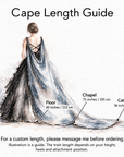 SABINE bridal cape length guide showing Floor 60", Chapel 75" and Cathedral 96" lengths