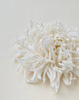 Pure ivory Japanese Somebana silk chrysanthemum flower brooch close up details