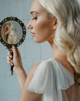Swiss dot tulle bows with flowing tails on PARIS bridal cape