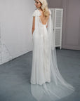 Lightweight English net cape veil, ivory color, back view