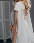 Swiss dot tulle bows with flowing tails on PARIS bridal cape
