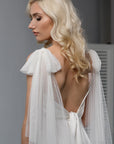 Swiss dot tulle bows with flowing tails on PARIS bridal cape