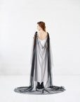 Lightweight English tulle cape veil with floral details, black color
