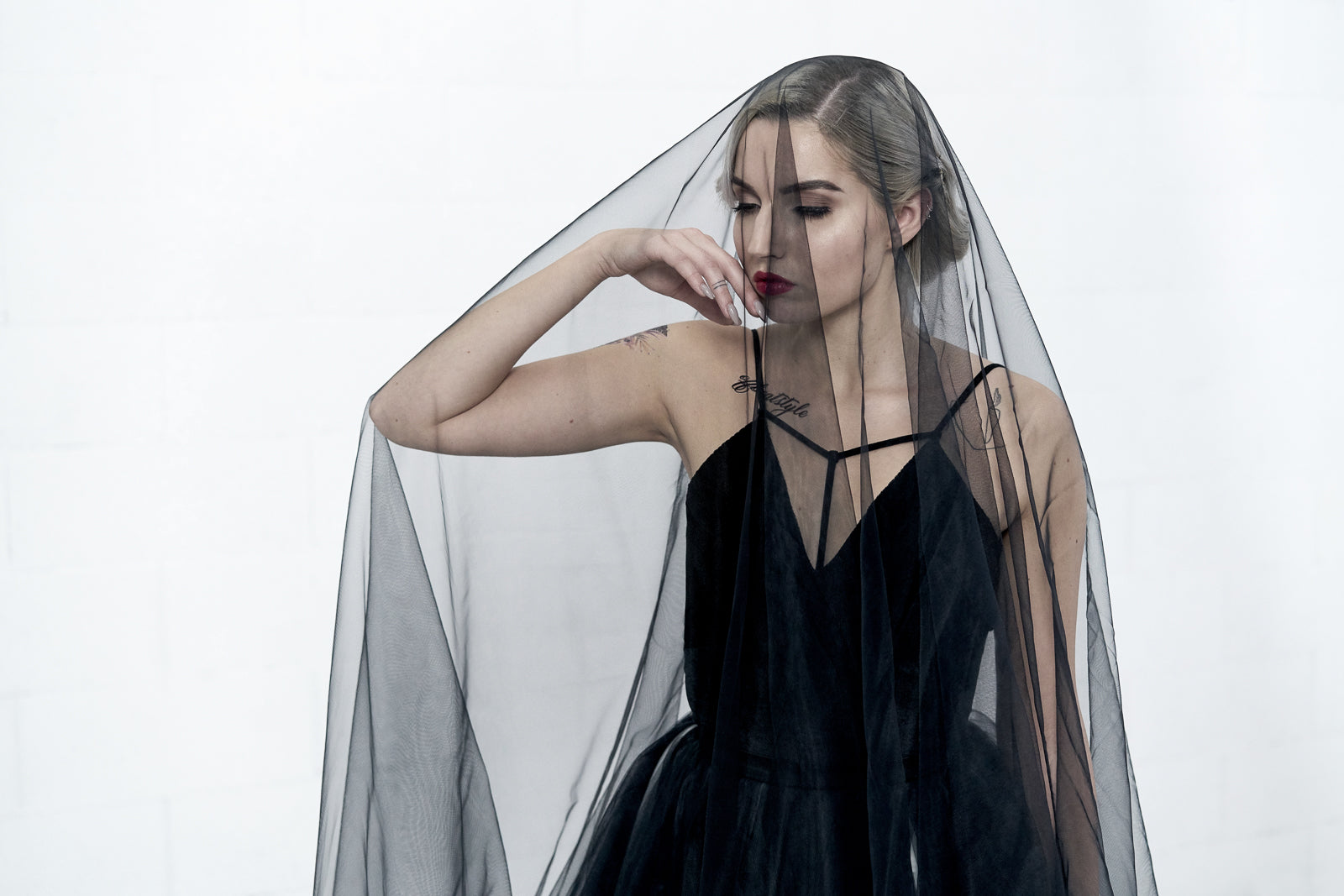 Close-up of soft black Italian tulle – ALISSA black bridal veil