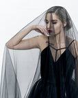 Close-up of soft black Italian tulle – ALISSA black bridal veil