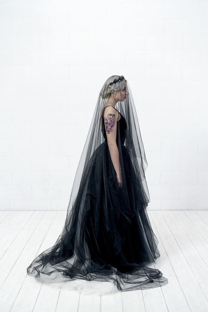 black wedding veil drop style