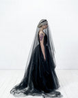 Bride wearing ALISSA black bridal veil – two-tier Italian tulle
