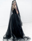 Alternative bride wearing black veil – ALISSA by FloralJewellery