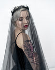 Bride wearing ALISSA black bridal veil – two-tier Italian tulle