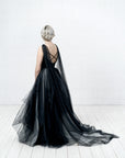 Black bridal cape veil alternative — lightweight English net tulle