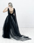 Flowing English tulle cape in custom hand-dyed colors for bold brides