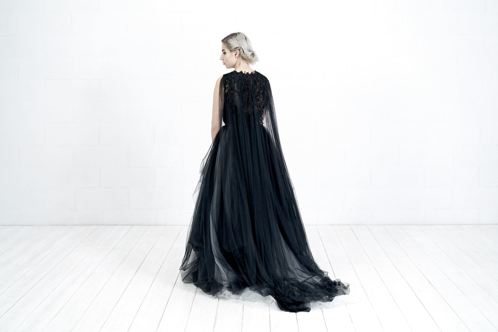 black bridal cape