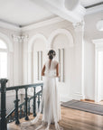 Full length cathedral wedding veil draped gracefully, handmade English tulle bridal veil