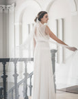 ELIZABETH soft draped wedding veil in ivory English tulle with raw curved edge, handmade bridal veil