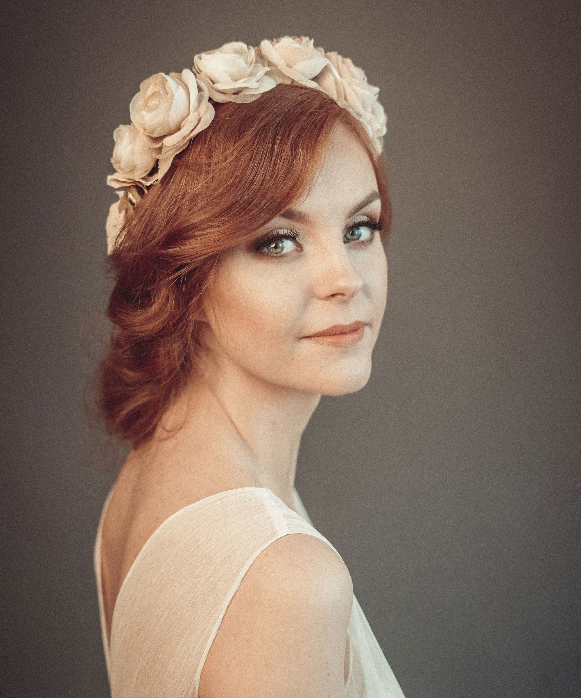 Beige bridal floral crown