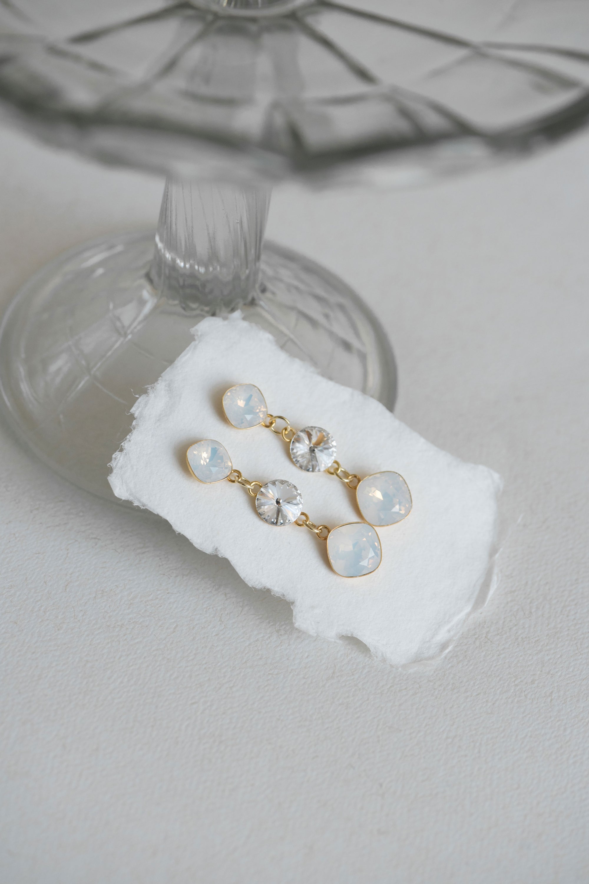Bridal white opal earrings - INVERNO