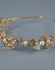 Brass floral headband with pearl and crystal accents, Edwardian inspired design