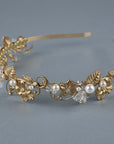 Brass floral headband with pearl and crystal accents, Edwardian inspired design