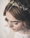 Brass floral headband with pearl and crystal accents, Edwardian inspired design