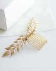 Gold laurel hair comb with subtle crystal accents