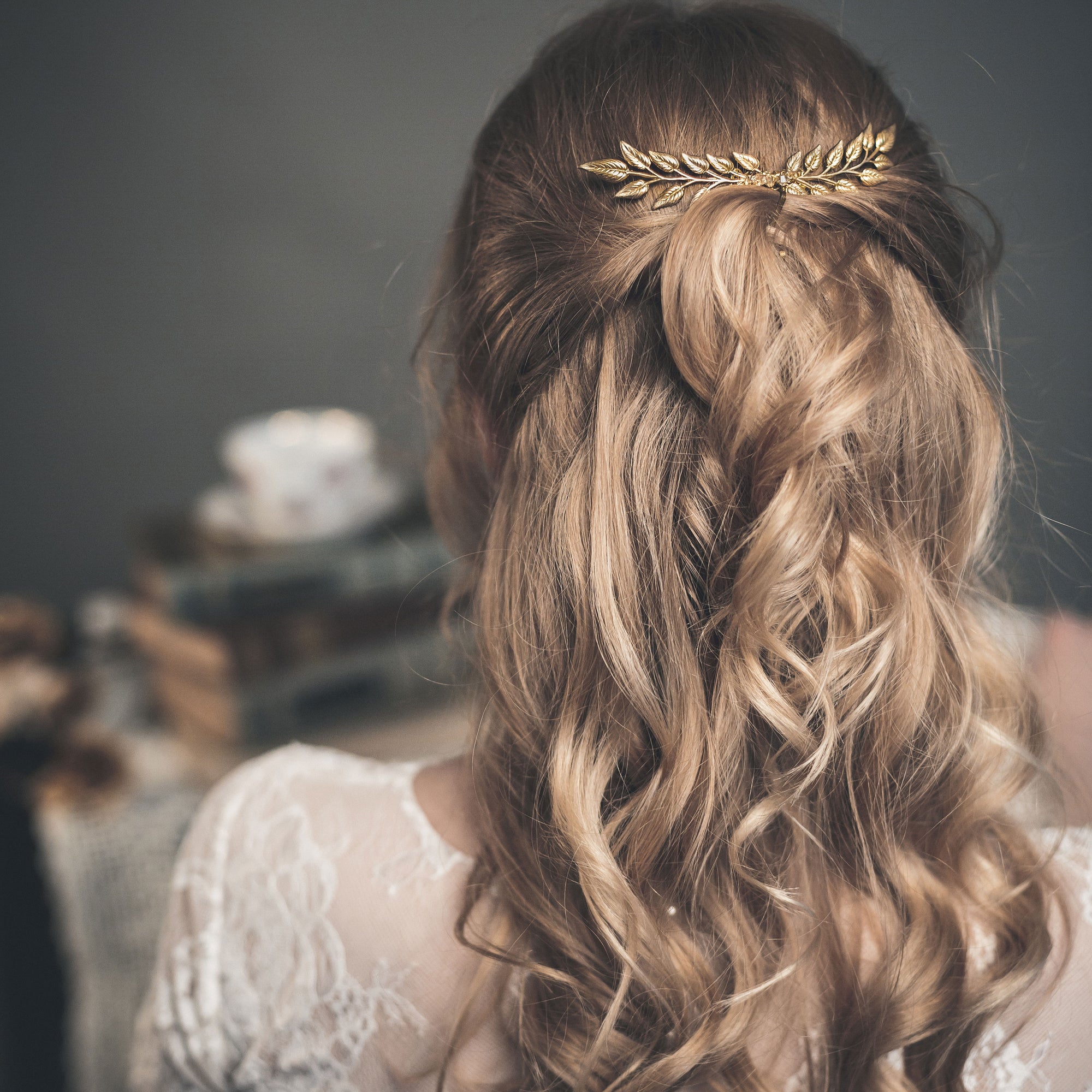 Gold leaf bridal hair comb with crystals – Alexandra Petite, shown in gold with gold crystals