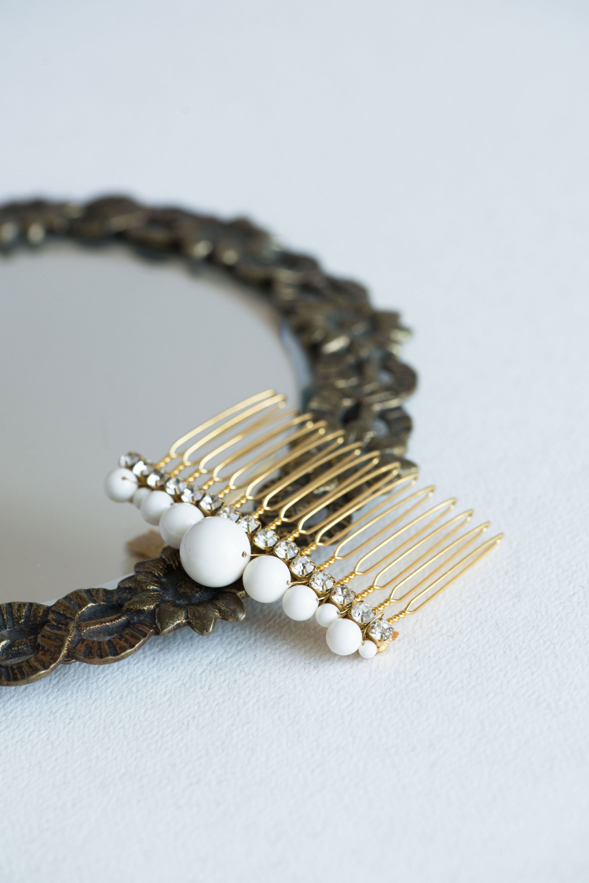 Handcrafted pearl and crystal bridal hair comb, available in gold or silver- ALBE