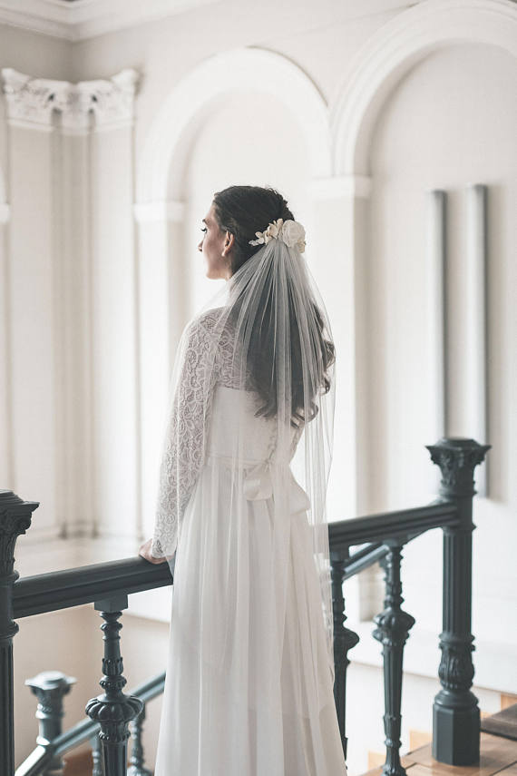 Fingertip length simple bridal veil — soft English tulle