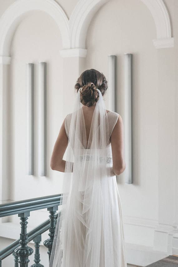 ELIZABETH soft draped wedding veil in ivory English tulle with raw curved edge, handmade bridal veil