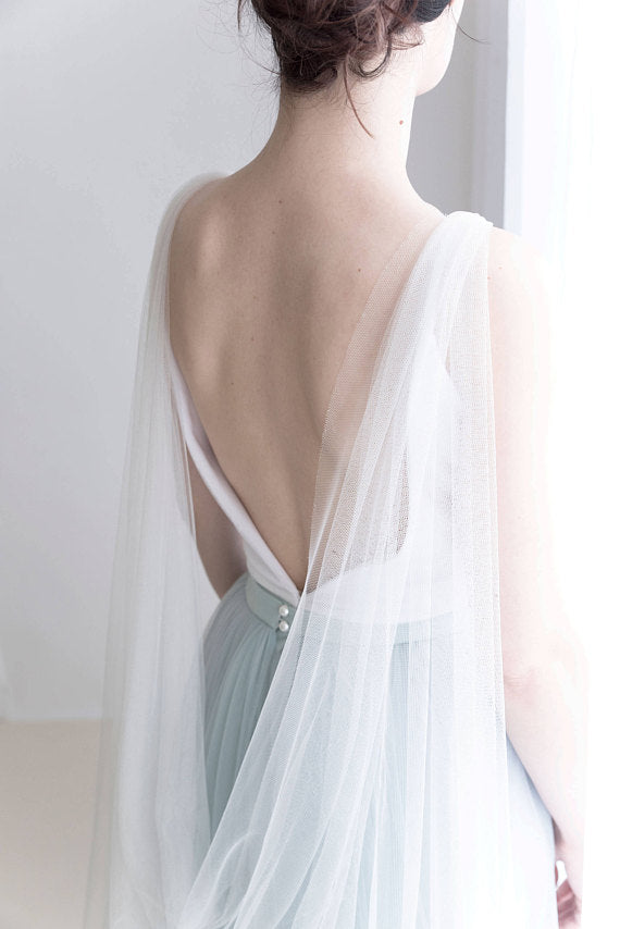 Handmade bridal cape veil in soft romantic shades