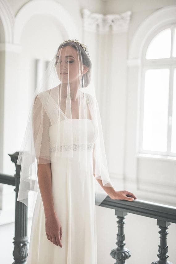 CHARLOTTE soft tulle drop veil in ivory, raw curved edge