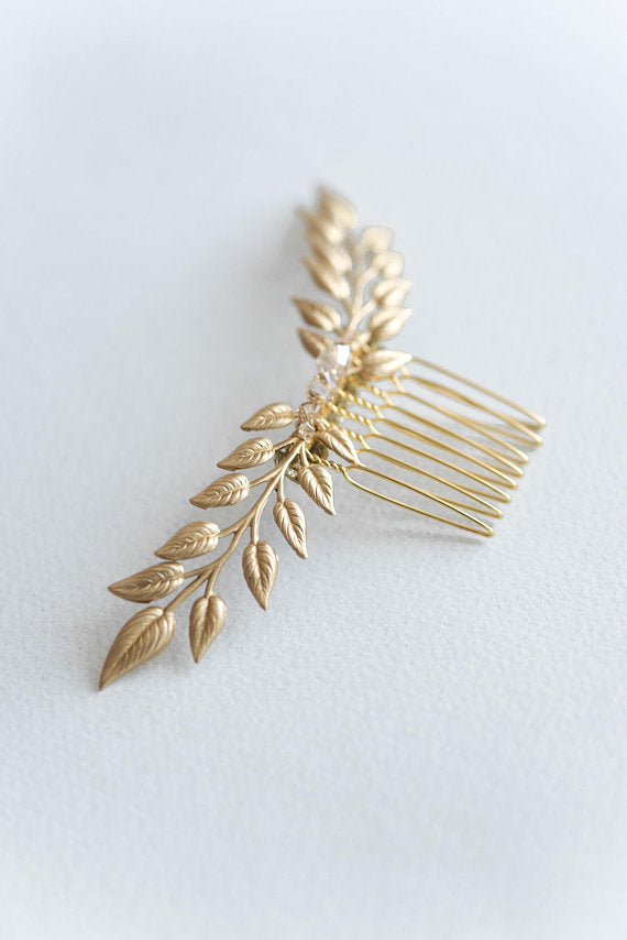 gold leaf hair piece with crystals