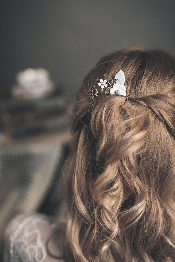 floral hair comb with enameled flowers