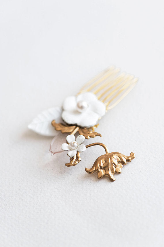 floral hair comb with enameled flowers