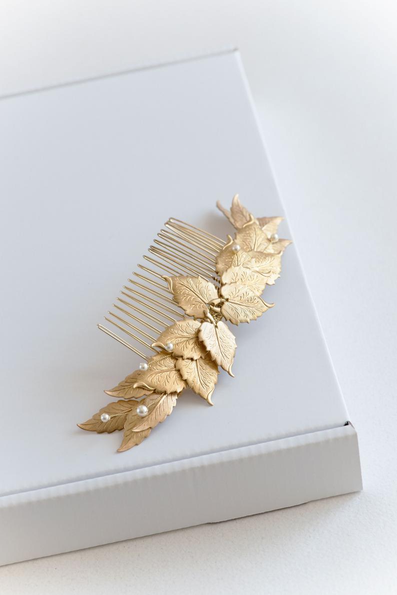 gold leaf comb with pearls