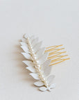 enameled leaf hair comb with pearls