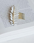 enameled leaf hair comb with pearls