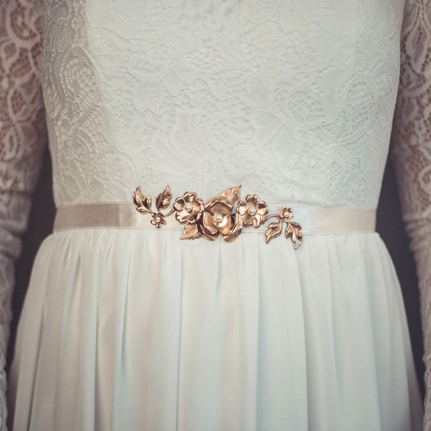 Wedding Dress Sash Gold