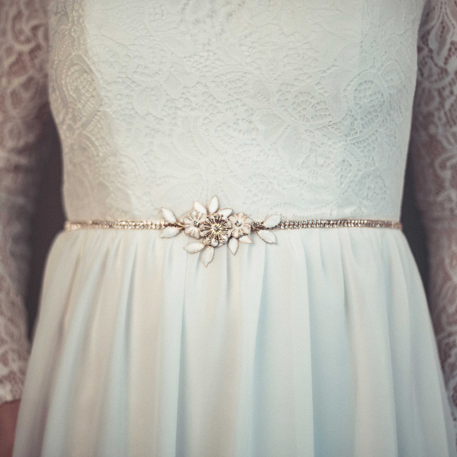Gold bridal sash - Gold rhinestone sash - Thin gold sash - Gold rhinestone belt - Bridal rhinestone sash