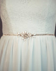 Gold bridal sash - Gold rhinestone sash - Thin gold sash - Gold rhinestone belt - Bridal rhinestone sash
