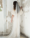 AUGUSTE - Pearl wedding veil in soft Italian tulle, Scattered double-sided pearls, Modern one-tier veil