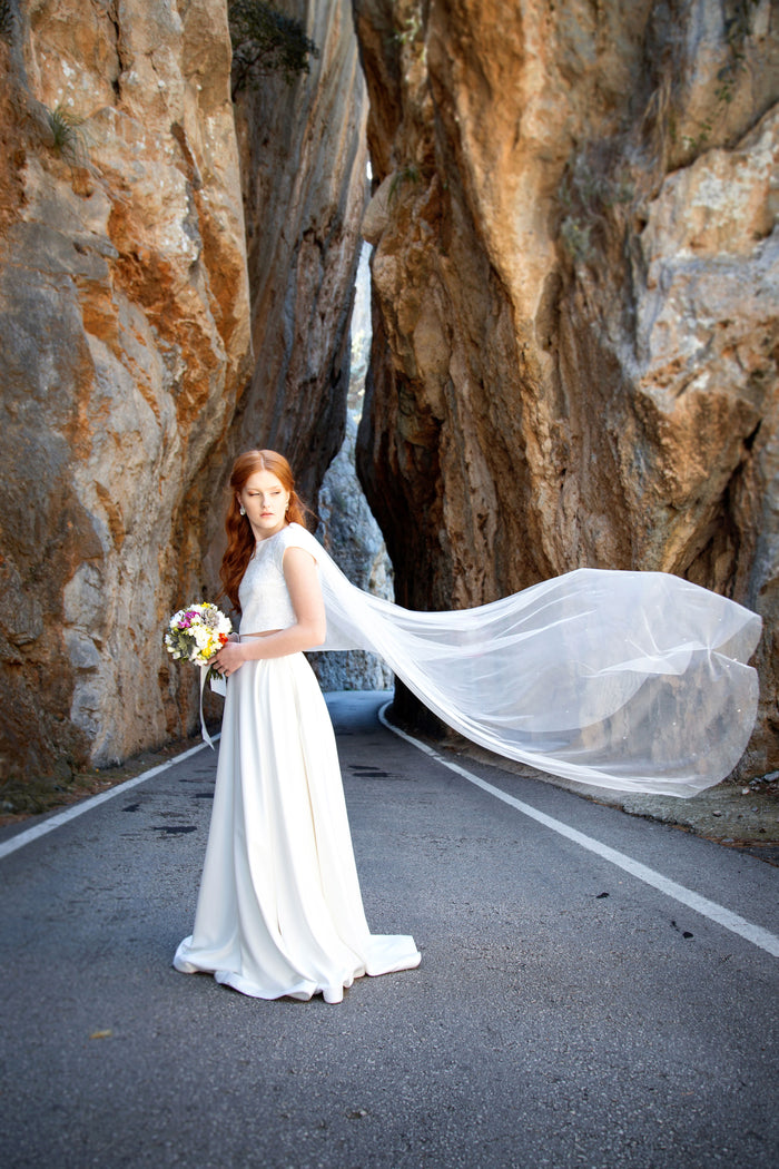crystal bridal cape in custom color