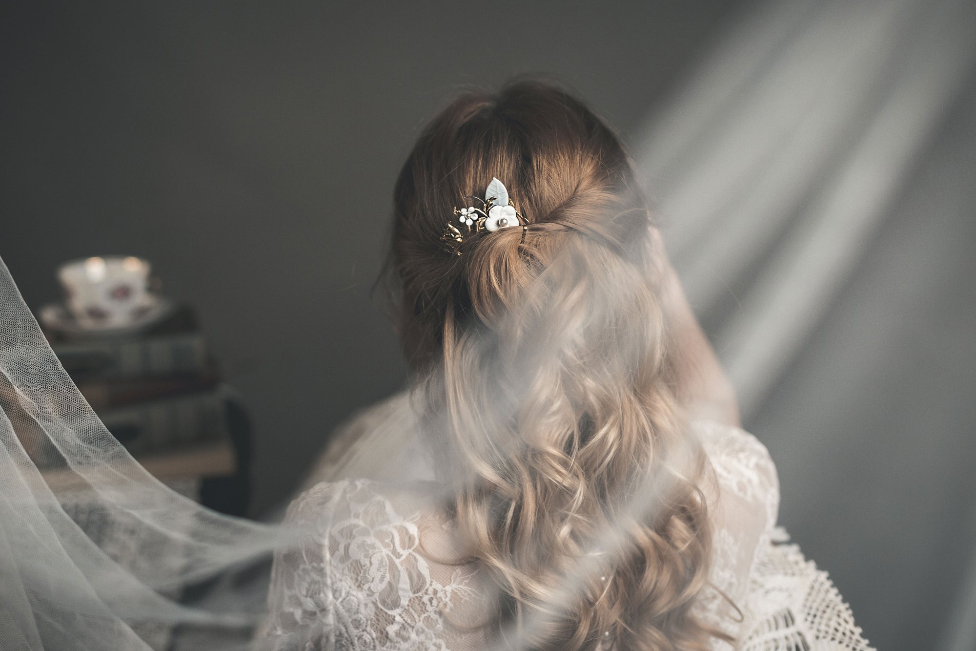 floral hair comb with enameled flowers