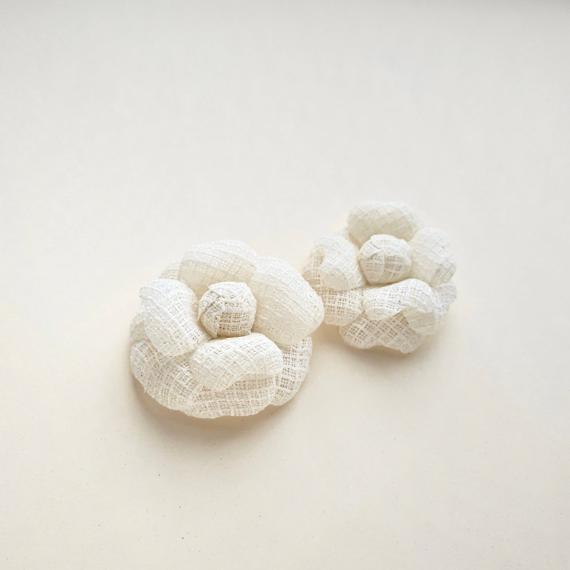 Ivory tweed camellia brooch in 3 inch and 2,5 inch sizes